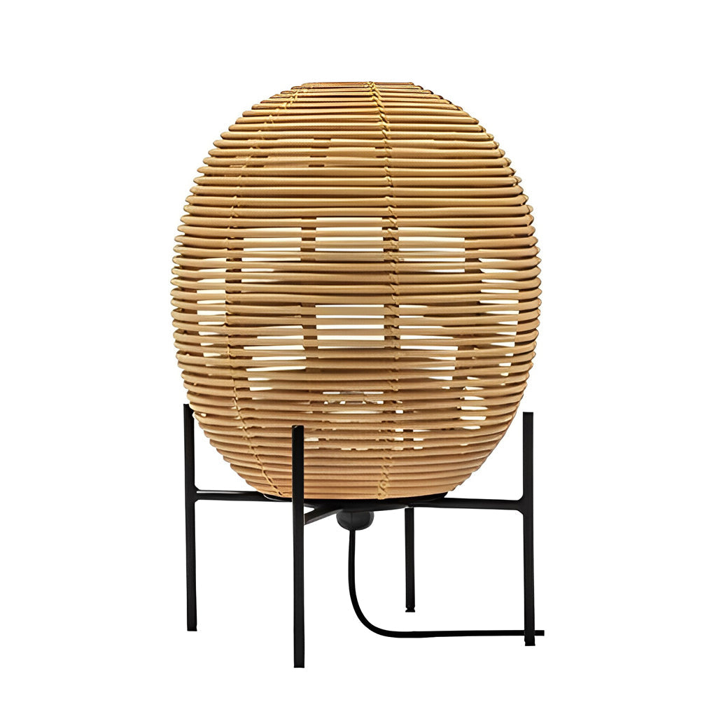Rattan Floor Lamp with Black Metal Frame – Modern Rustic Design