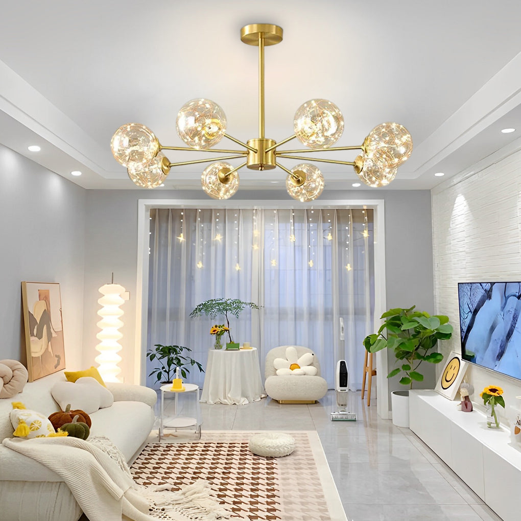 6-Light Glass Globe Chandelier with Brass Finish