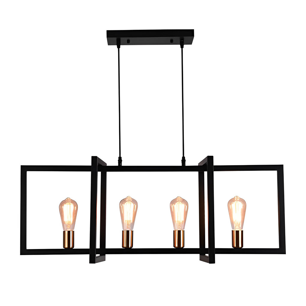Rectangular Frame Industrial Chandelier – Black Iron Pendant Light