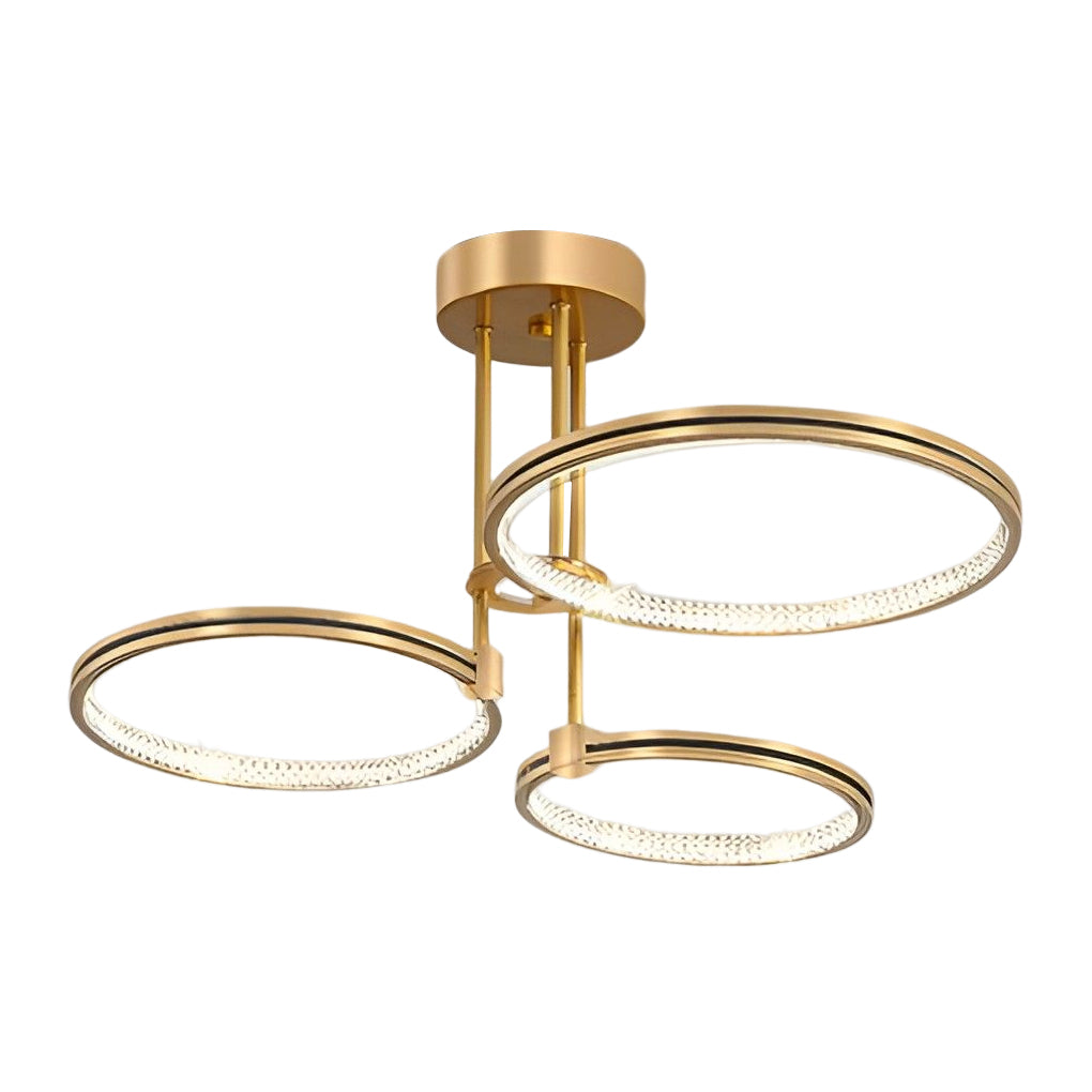 Modern 3-Ring Chandelier with Gold Finish and Acrylic Diffuser