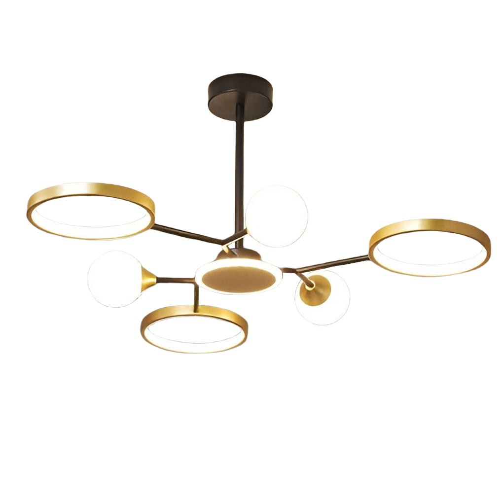 Modern Multi-Circle LED Chandelier Gold Finish Iron & Acrylic