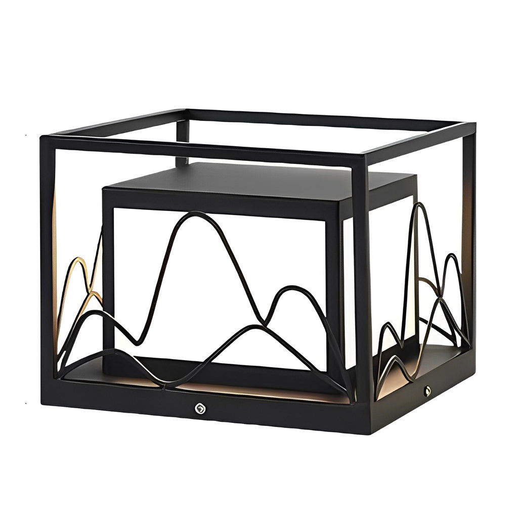 Square Solar Post Cap Light with Mountain Scenery Design