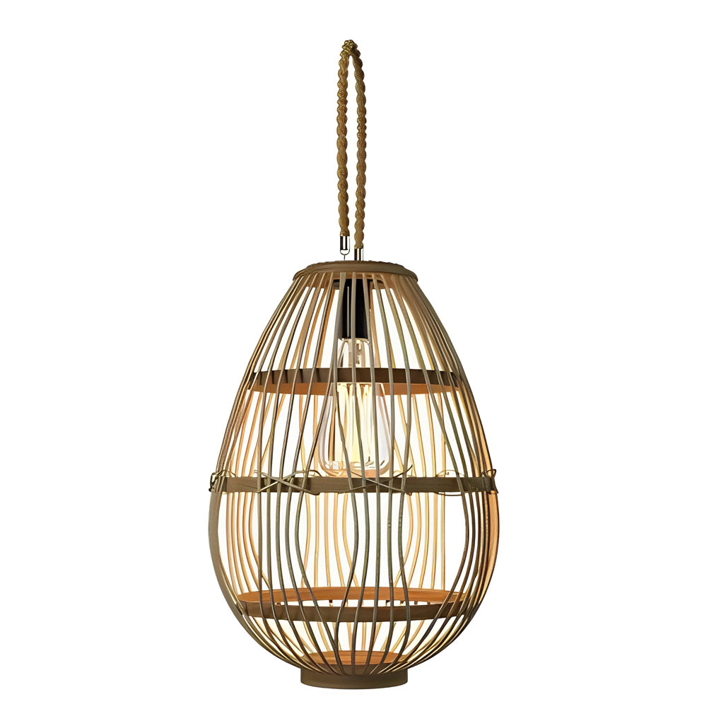 Solar Rattan Wood Portable LED Outdoor Lantern Lamp