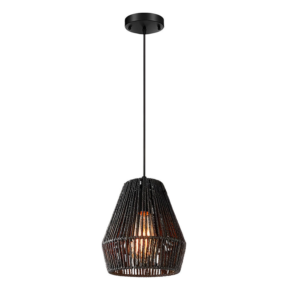 Japanese Paper Rope Woven Pendant Light in Black