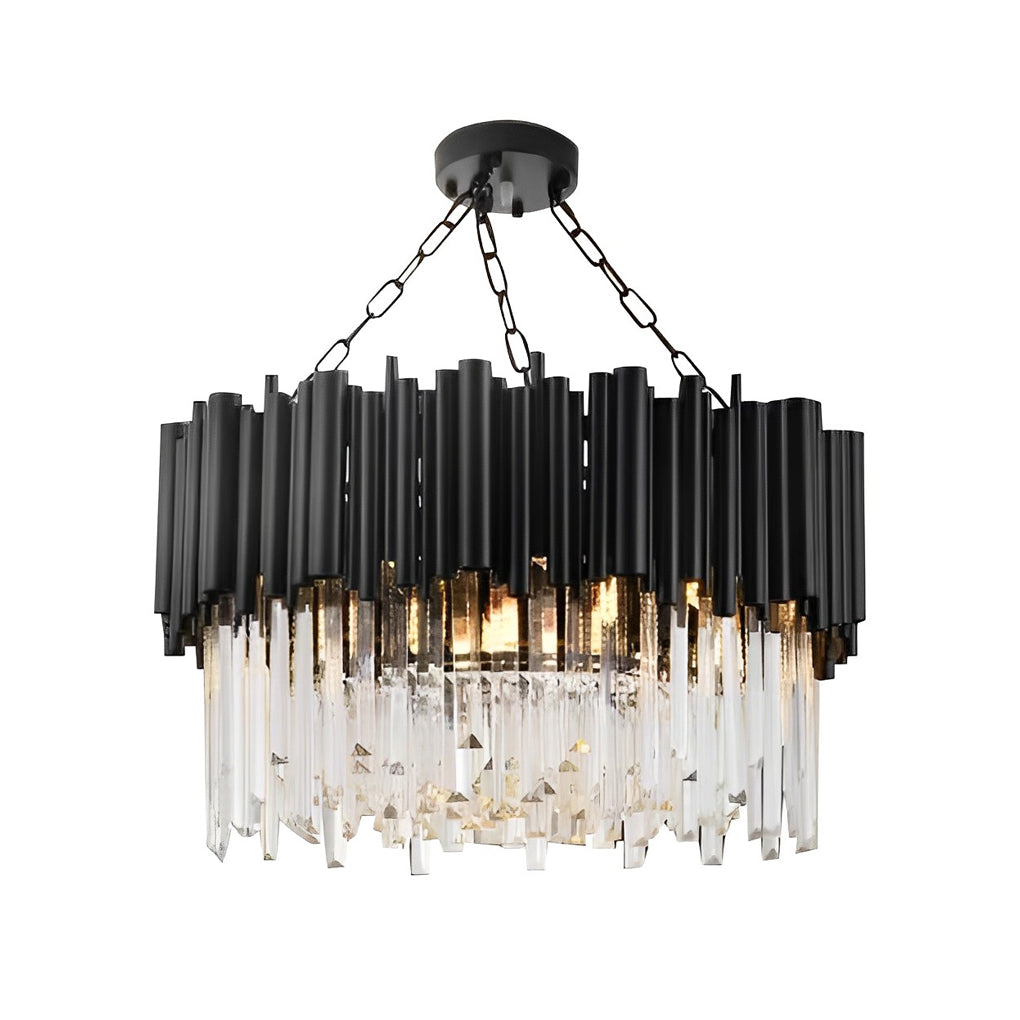 Modern Black Crystal Chandelier with Circular Metal Frame