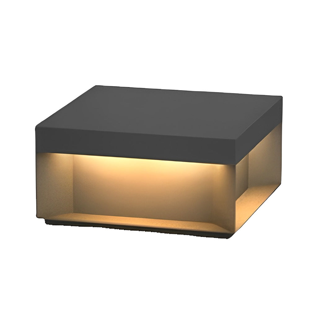 Modern Square LED Outdoor Pier Mount Post Light Black Steel Glass