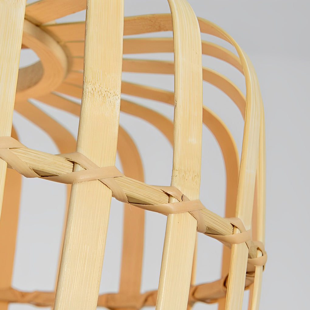 Farmhouse Bamboo Bird Cage Pendant Light - Rustic Ceiling Fixture