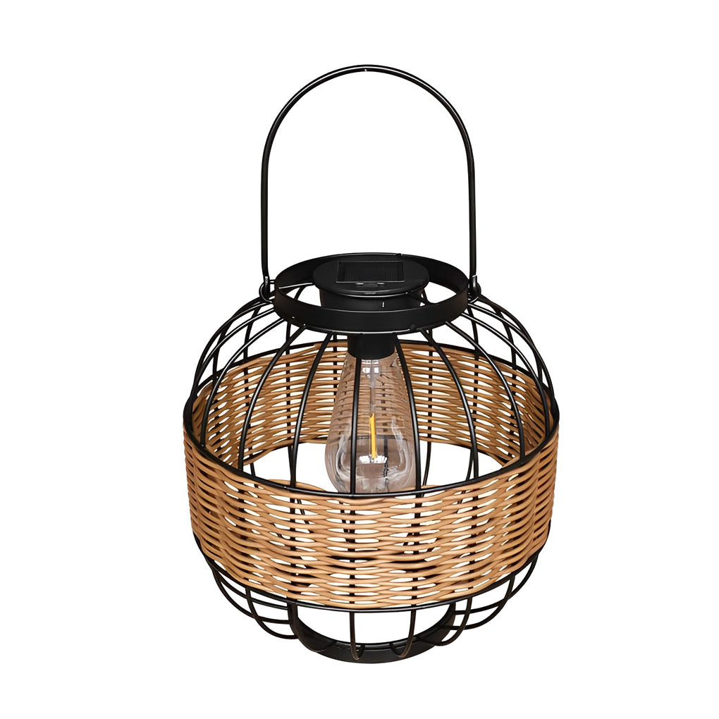 Rattan Cage Solar Lantern - Waterproof Outdoor Garden Light