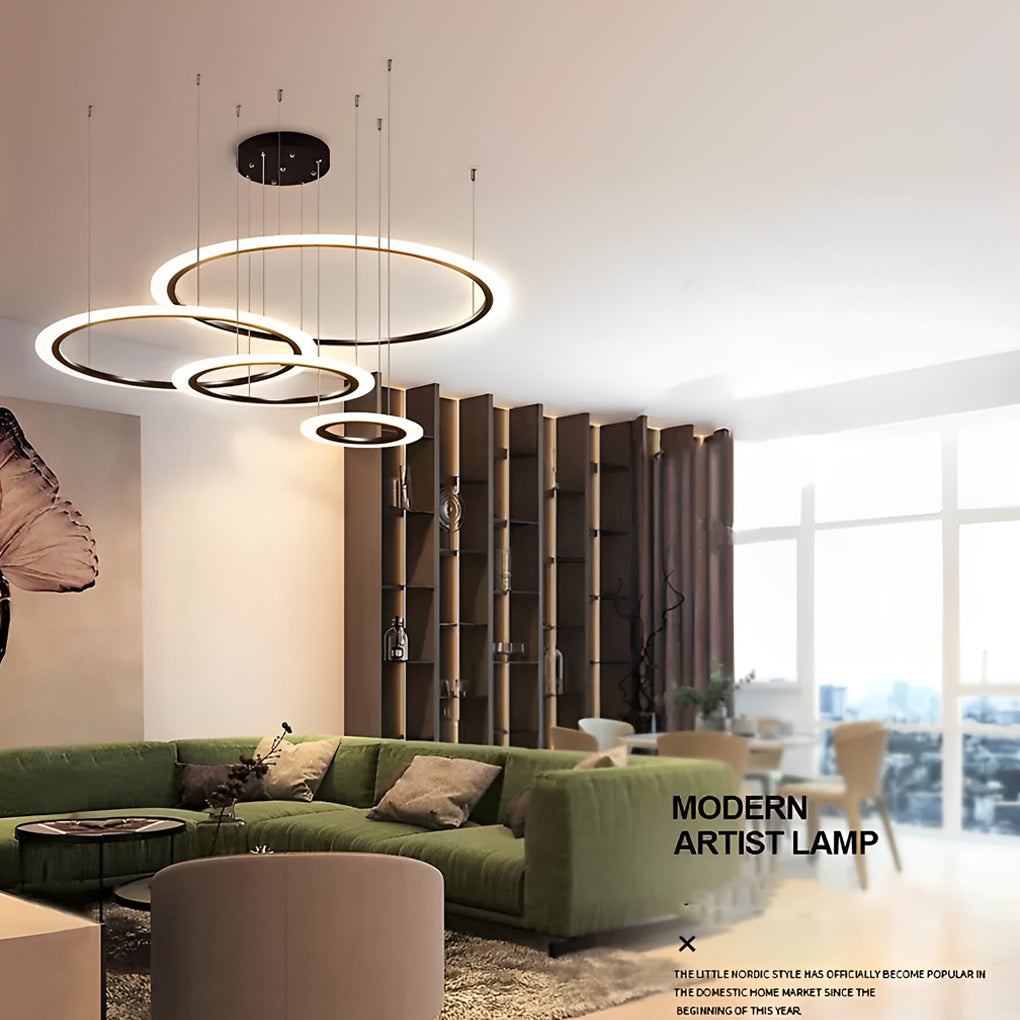 Four-Ring Dimmable LED Geometric Chandelier - Modern Pendant Light