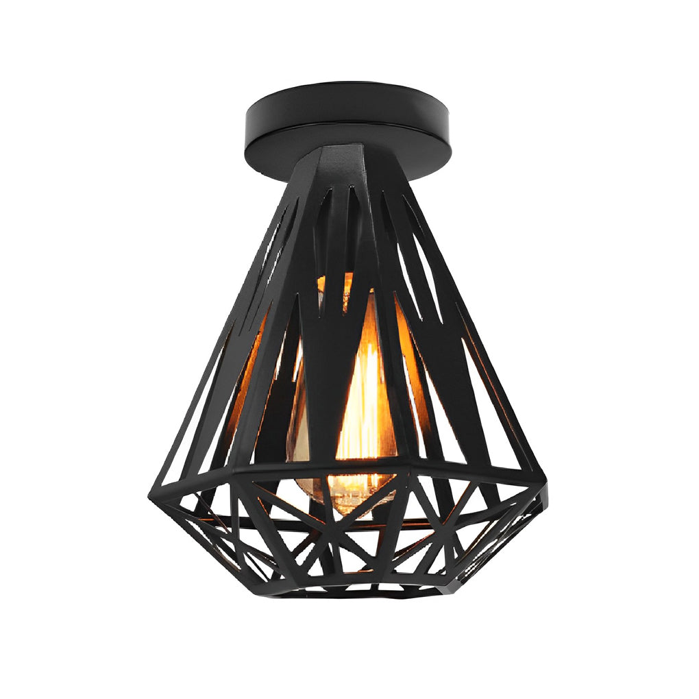 Industrial Iron Cage Semi-Flush Ceiling Light with LED