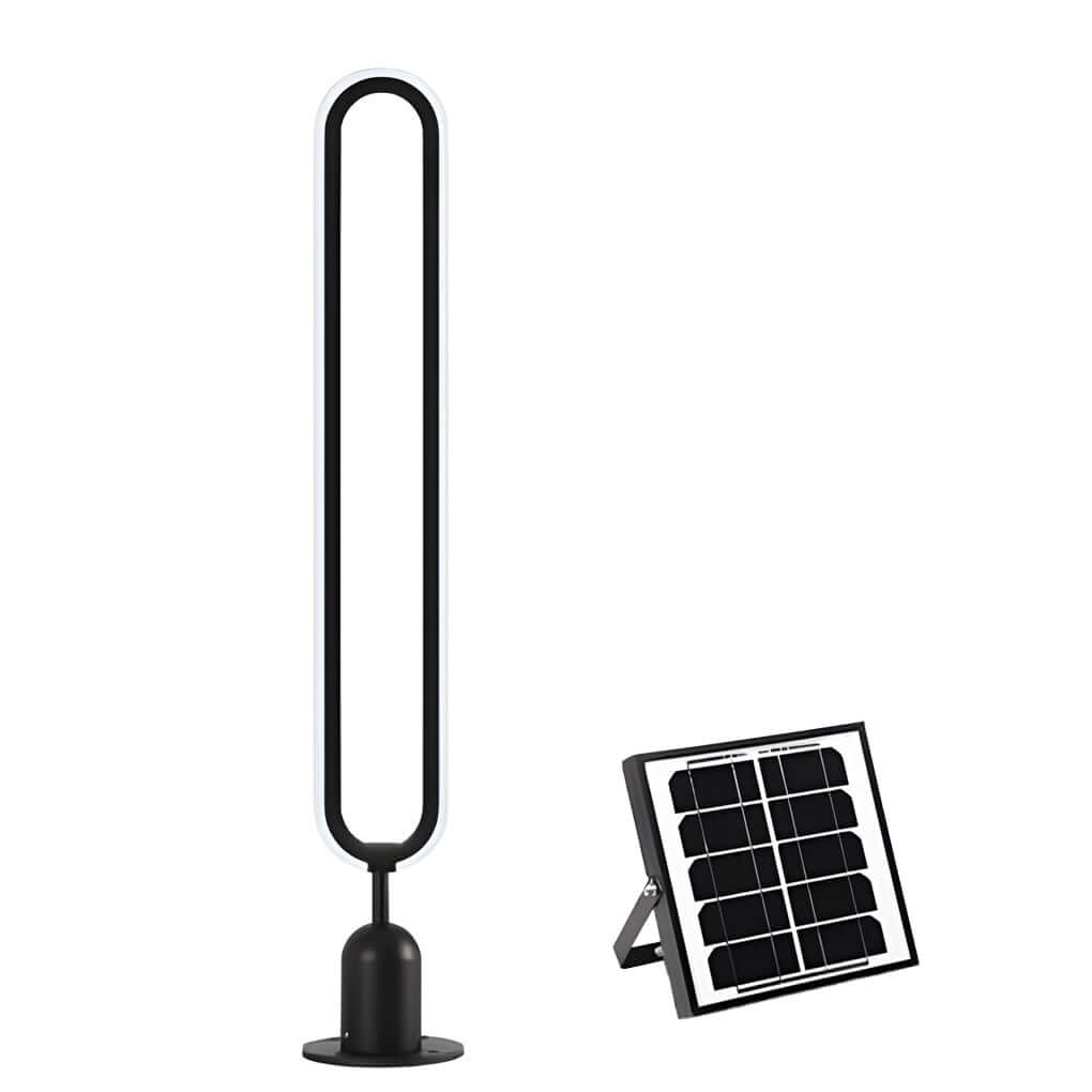 Sleek Black Oval Ring LED Solar Landscape Light Modern Outdoor