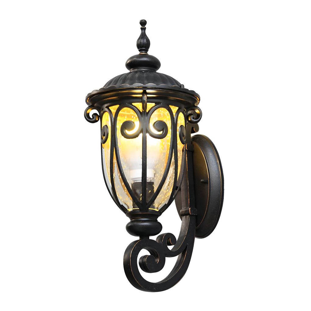 Antique Black Seeded Glass Outdoor Wall Light