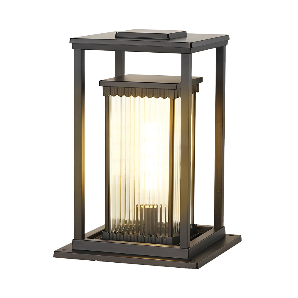 Square Black Solar Pathway Lights with Ribbed Glass & Aluminum
