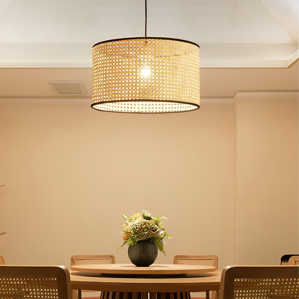 Farmhouse Round Bamboo Pendant Light - Woven Ceiling Fixture