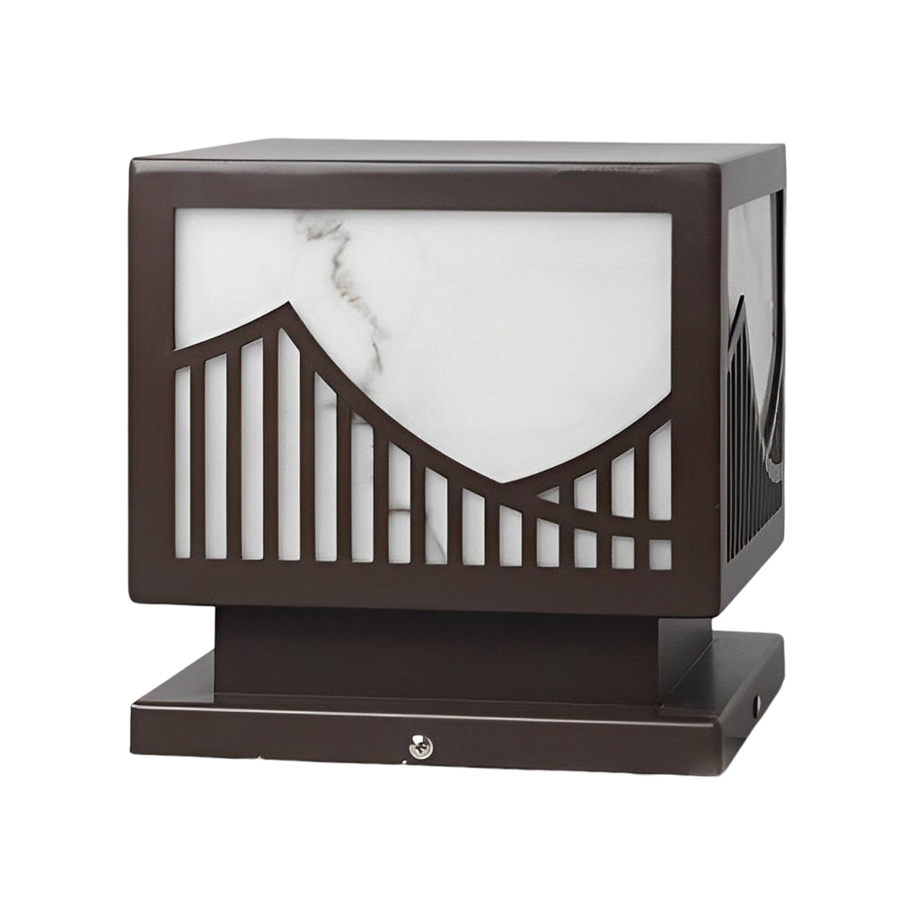 Modern Solar LED Outdoor Post Light with Mountain Scenery Design