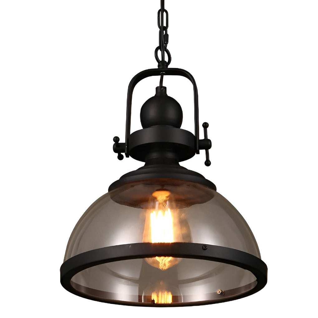 Industrial Glass Bowl Pendant Light Black Iron Ceiling Lamp