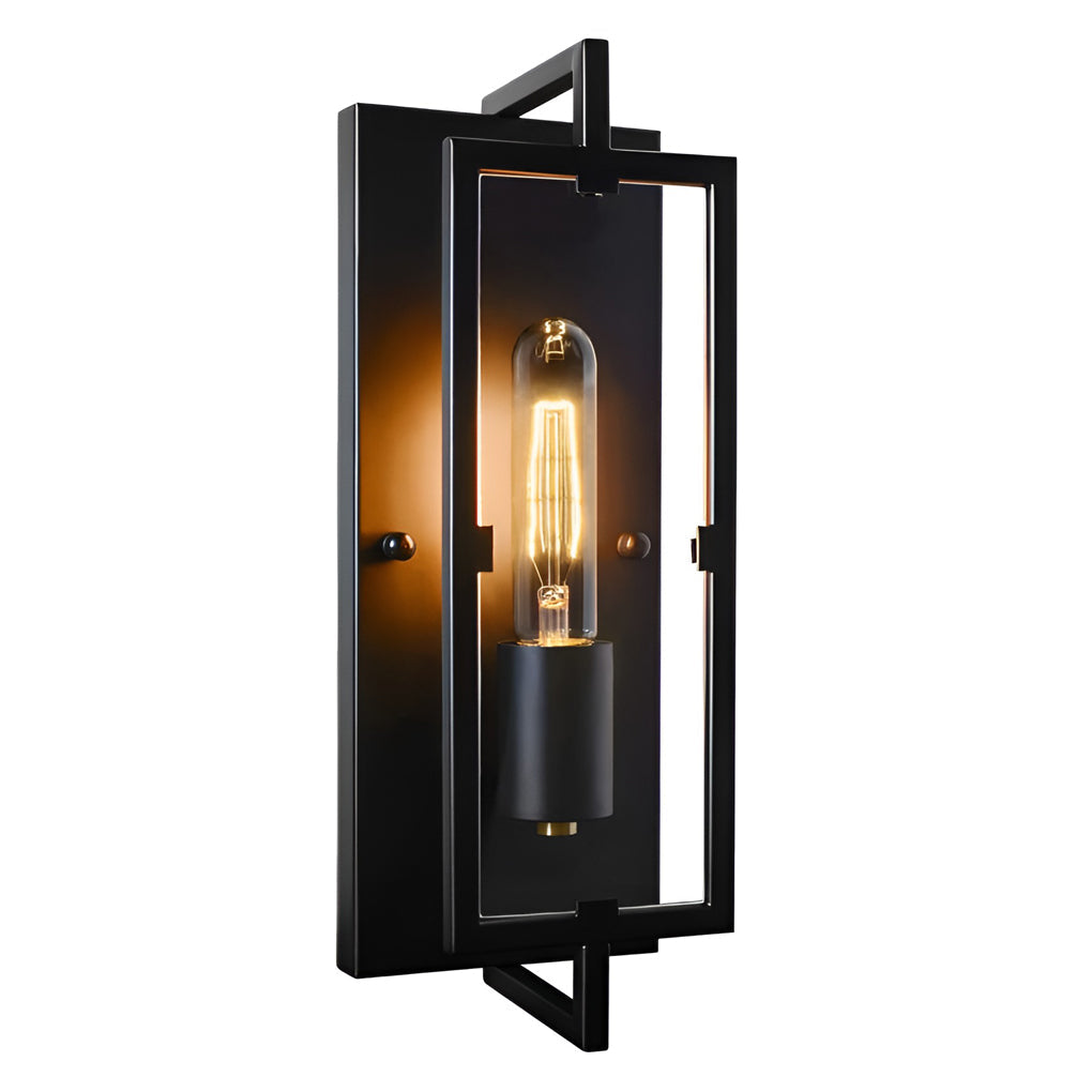 Rectangular Industrial Wall Sconce - Black Metal Vintage Design