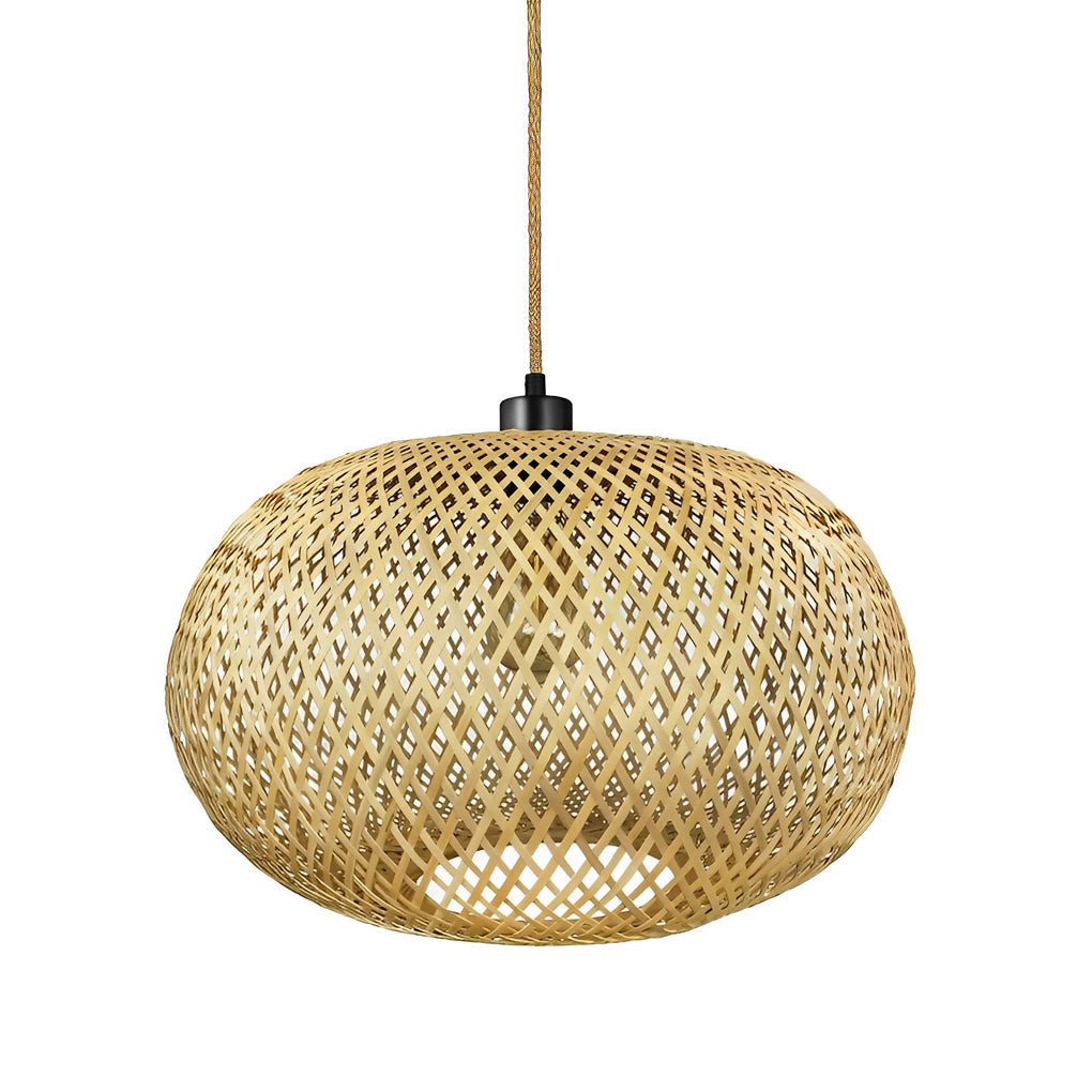 Handwoven Bamboo Rattan Pendant Light - Modern Rustic Chandelier