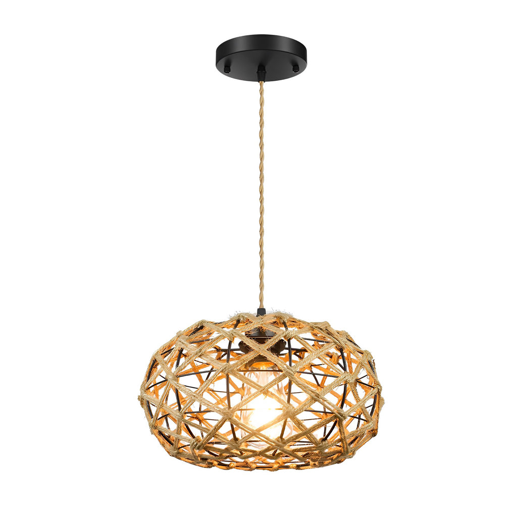 Hand-Woven Rope Pendant Light - Rustic Beige Ceiling Fixture