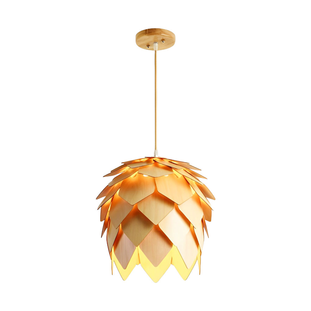 Wood Pinecone LED Pendant Light - Rustic Modern Chandelier