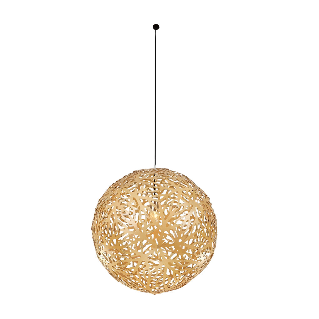 Handmade Hollowed Ball Basswood Pendant Light Modern Chandelier