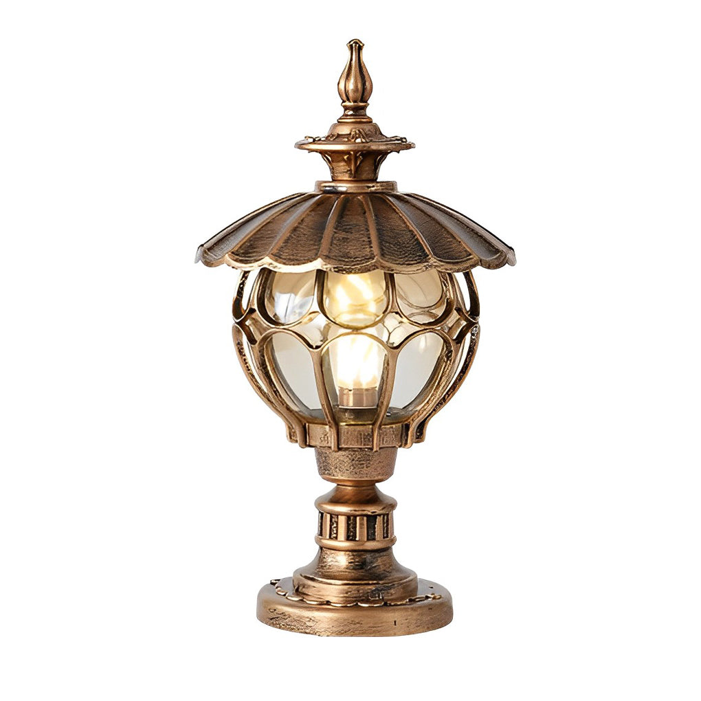 Outdoor Pillar Lamp | Cognac Glass | Die-Cast Aluminum