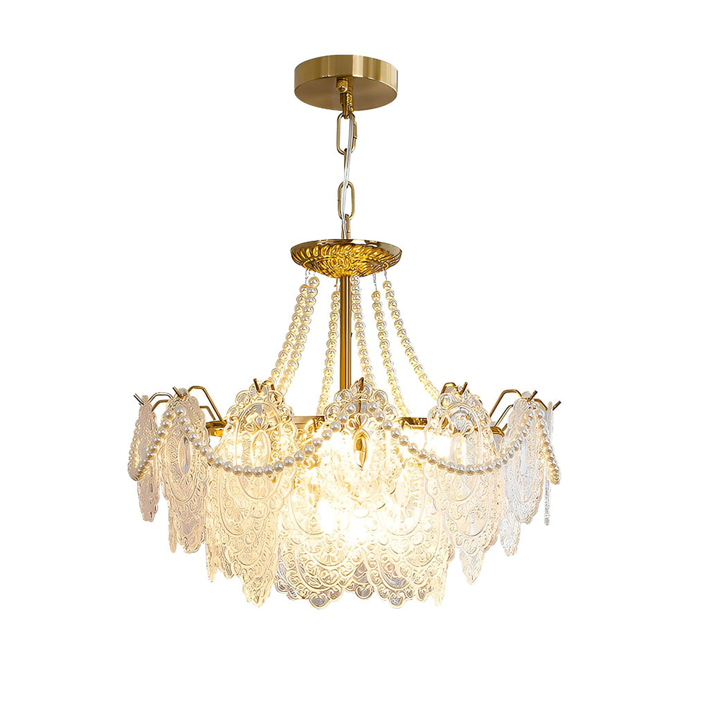 Modern Glass Chandelier with Pearl Accents & 3-Step Dimming