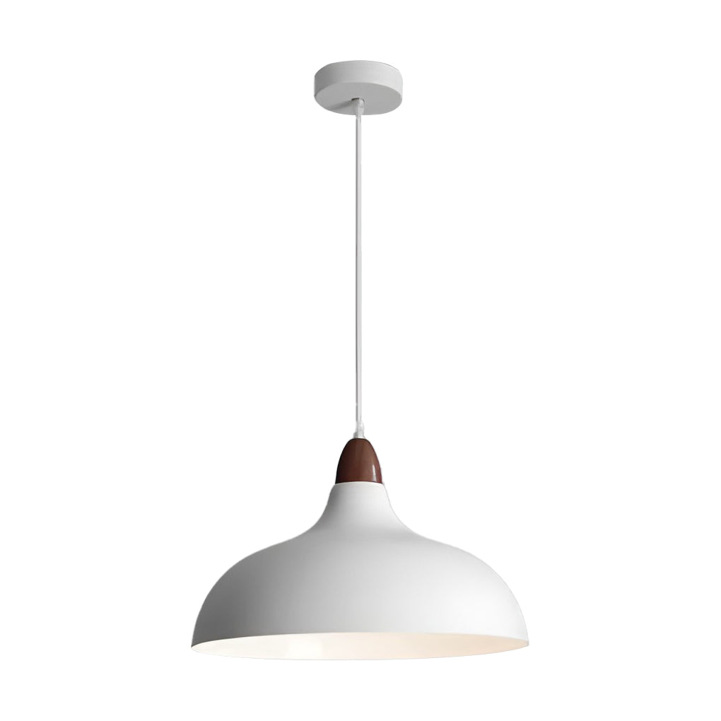 Modern Round Pendant Light with Walnut Accent - White Metal 12W
