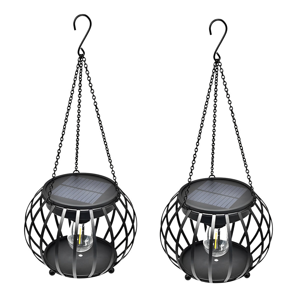 Metal Pumpkin Solar LED Outdoor Lantern Set - Waterproof Black
