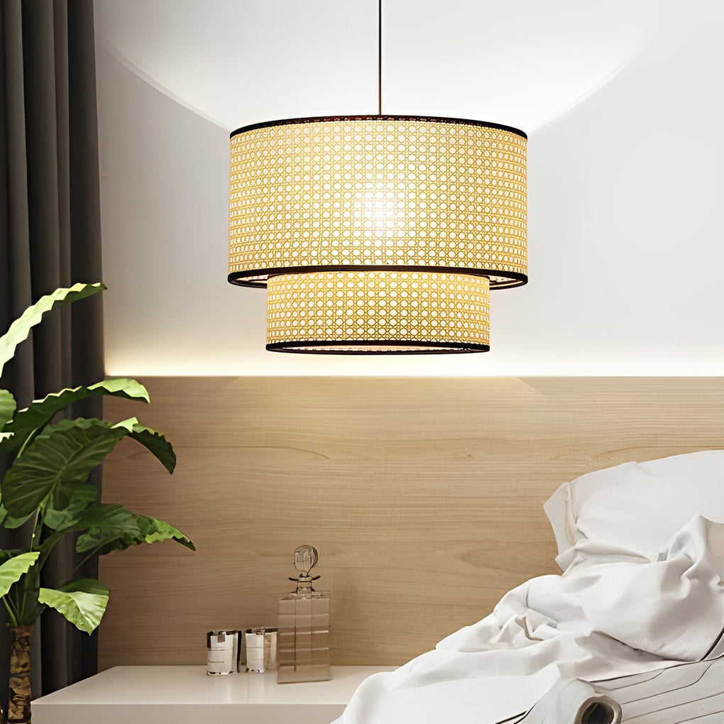 Farmhouse Round Bamboo Pendant Light - Woven Ceiling Fixture