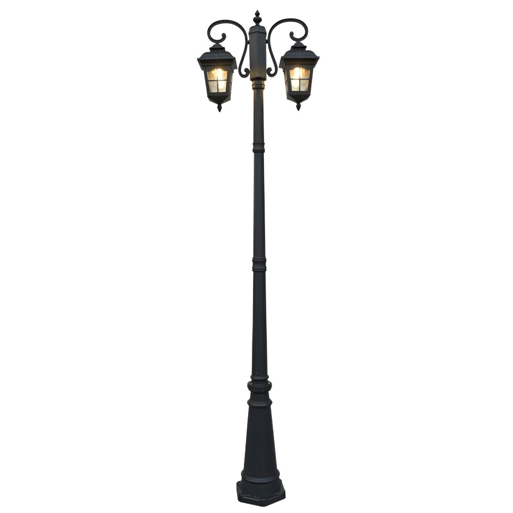 2-Light Outdoor Pole Light – Industrial Black Aluminum & Glass