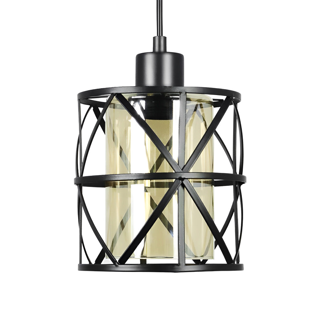 Industrial Black Iron Glass Cage Pendant Light