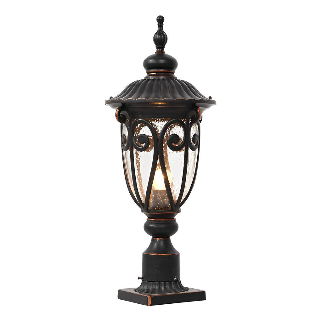 Bubble Glass Outdoor Post Light - Modern Black Aluminum Pillar Lamp