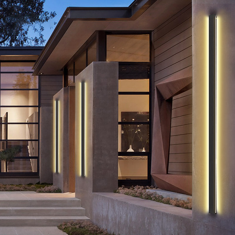 Modern Linear LED Outdoor Wall Light - Waterproof Black Metal Porch