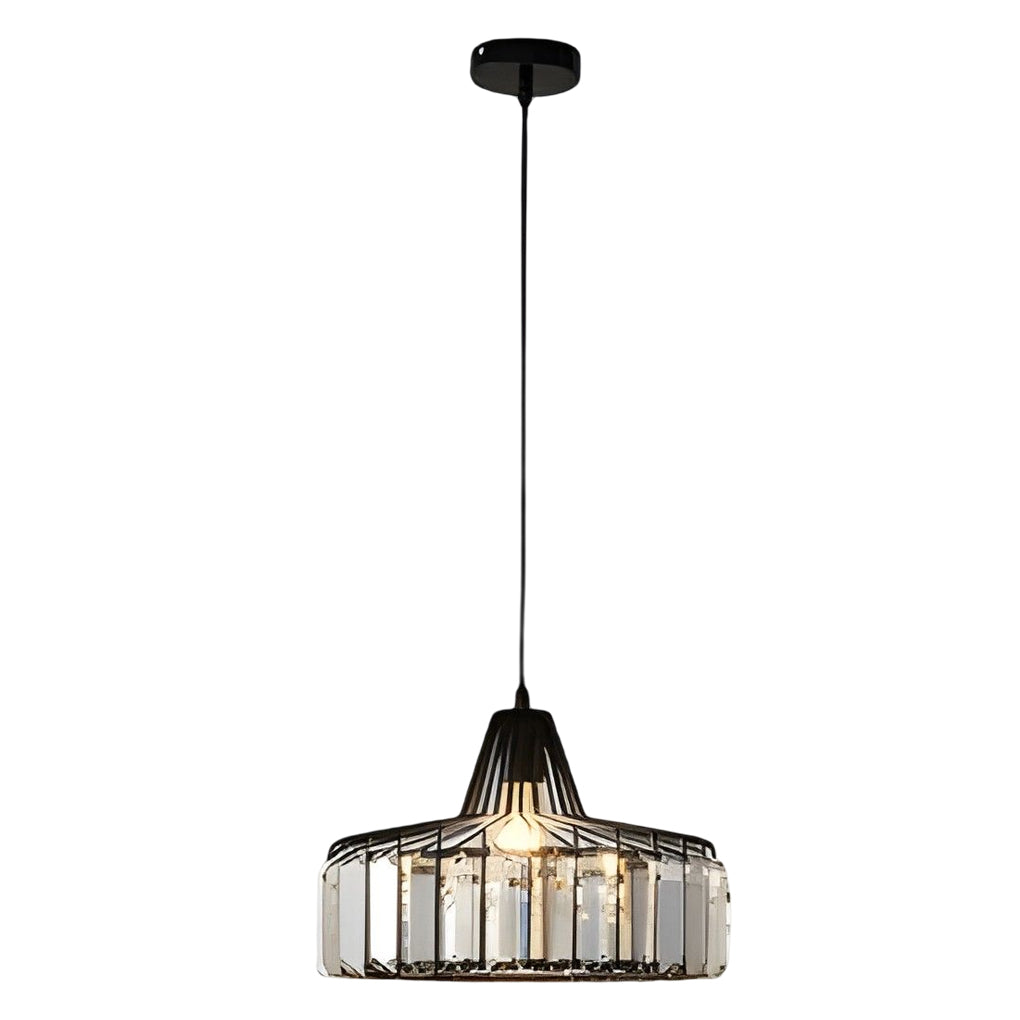 Crystal Drum Chandelier Modern Pendant Light Black Gold Metal