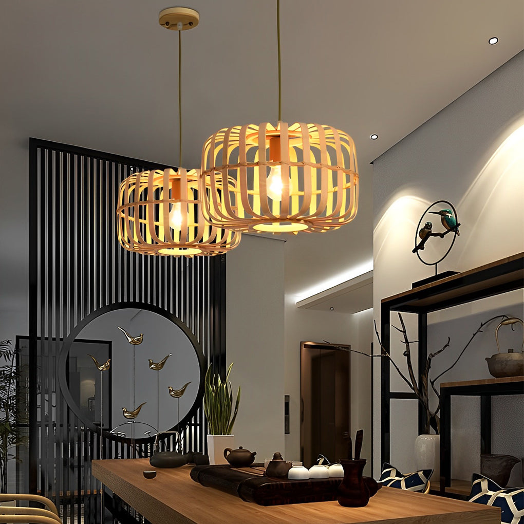 Farmhouse Bamboo Bird Cage Pendant Light - Rustic Ceiling Fixture