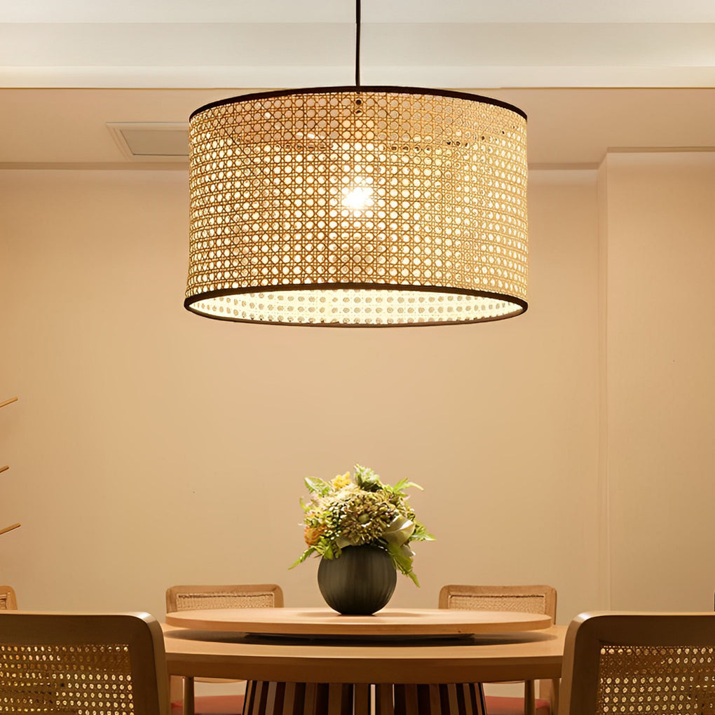 Farmhouse Round Bamboo Pendant Light - Woven Ceiling Fixture