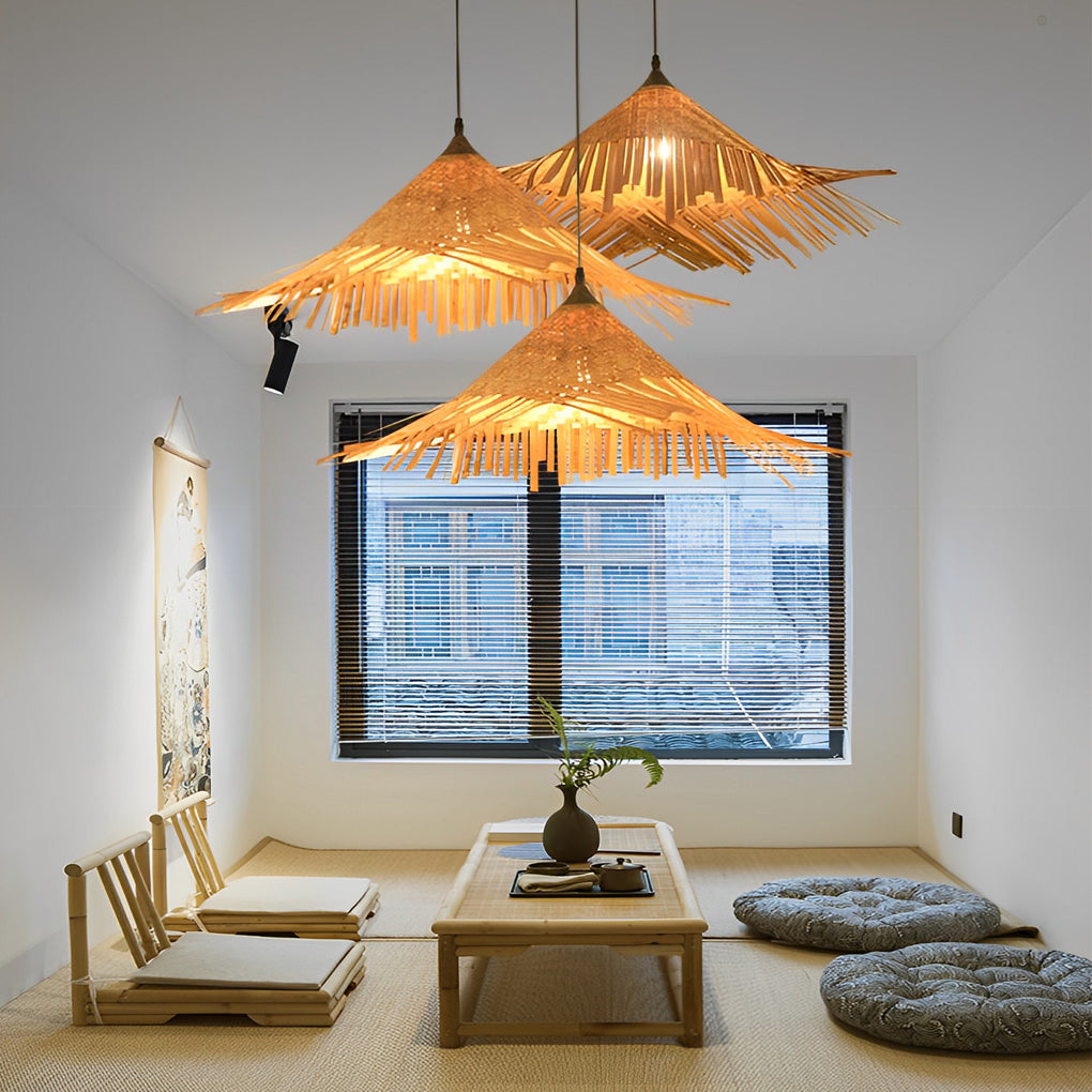Bamboo Woven Pendant Light – Farmhouse Rustic Ceiling Lamp