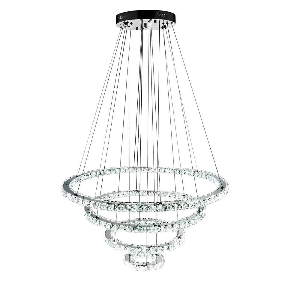 4-Tier Crystal Ring Chandelier - Modern LED Pendant Light