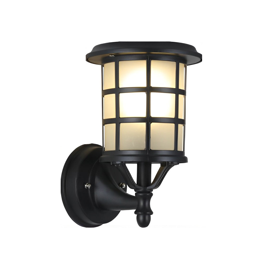 Modern Round Solar Wall Sconce - Black Aluminum & Glass Outdoor