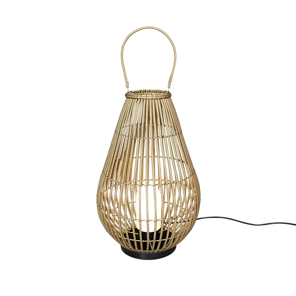 Handwoven Rattan Outdoor Lantern with Handle - Modern Floor Lamp