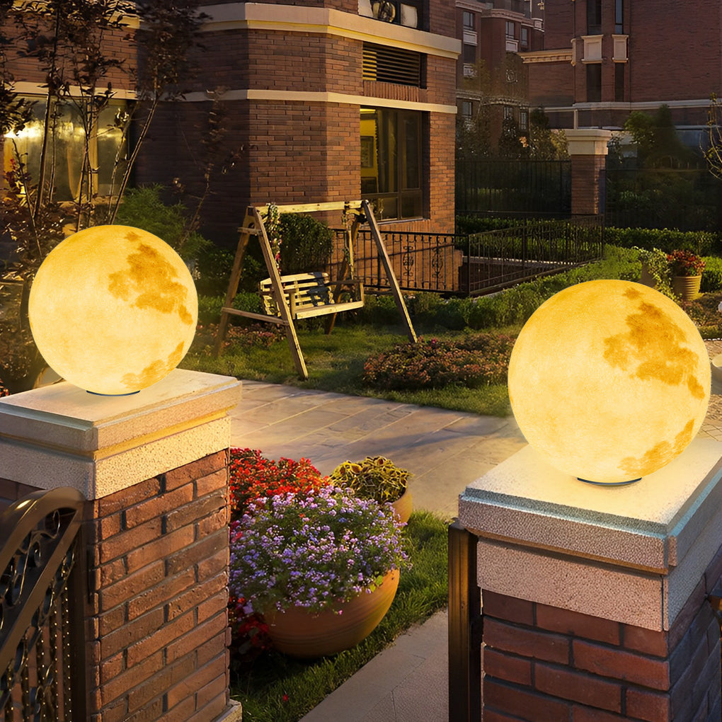 Moon Globe Outdoor Post Light - Modern Pier Mount Pillar Lamp