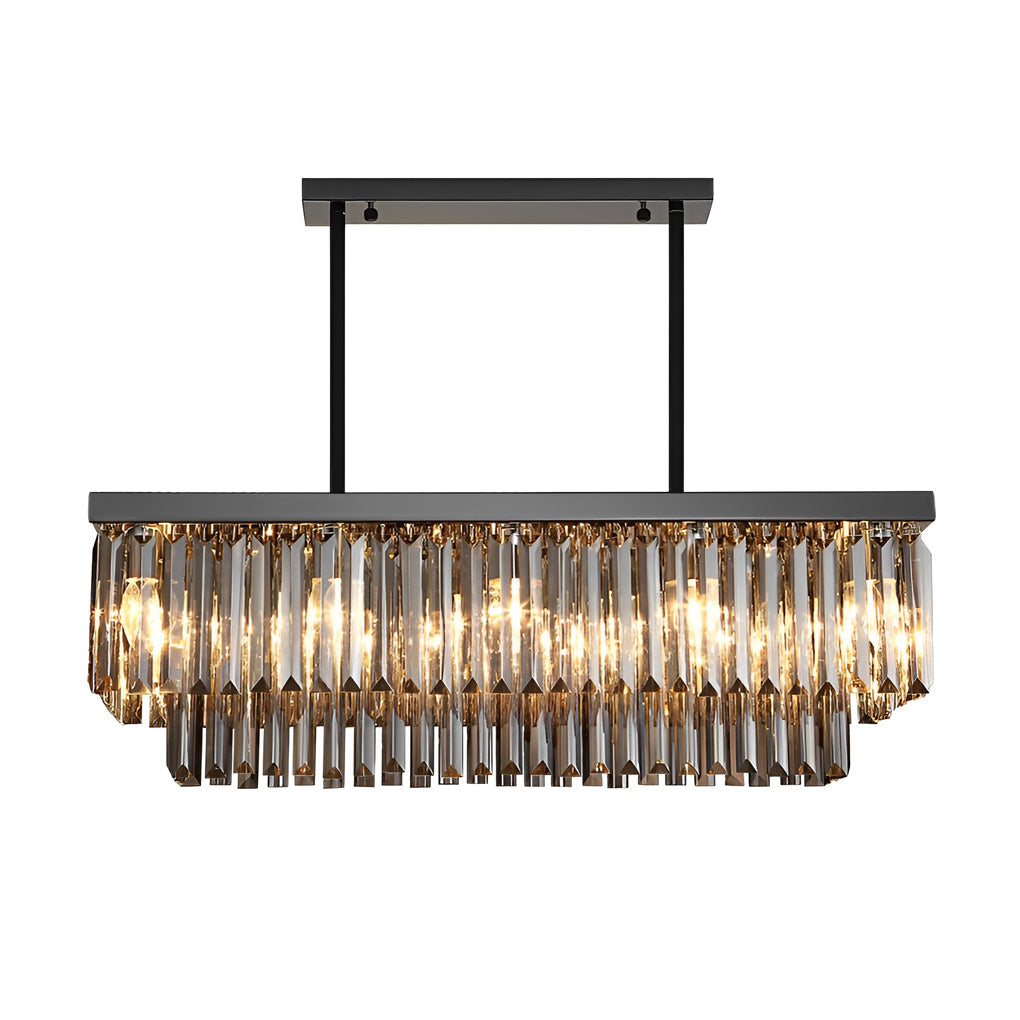 Rectangular Crystal Chandelier with 3-Step Dimming - Smoke Gray