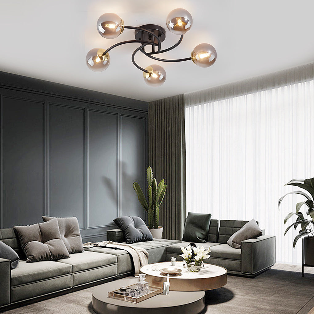 Modern Glass Globe Semi Flush Mount Ceiling Light - 3 or 5 Light