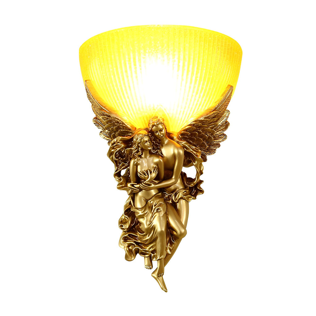 3D Angel Sculpture Wall Sconce Gold Resin Glass Retro Art Lamp