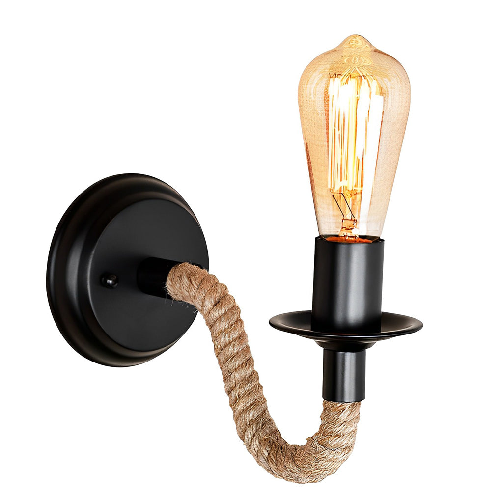 Industrial Rope-Wrapped Iron Wall Sconce - Retro Style Lighting