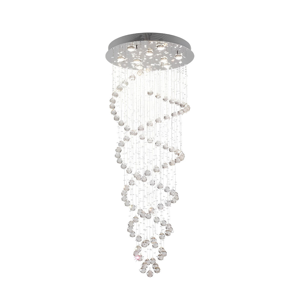 Double Spiral Crystal LED Staircase Chandelier with 3-Step Dimming