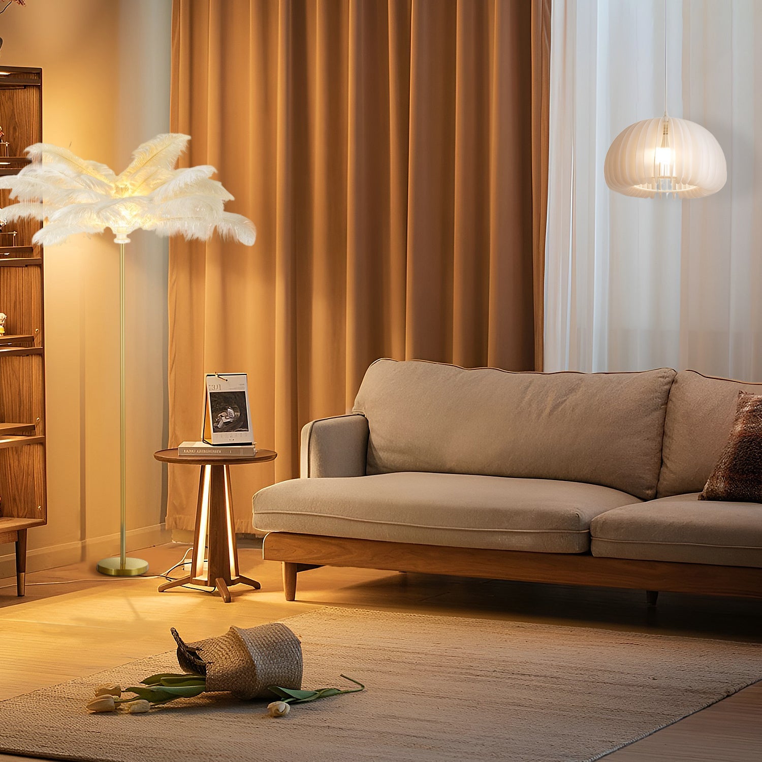 30" Ostrich Feather Floor Lamp Modern Glamorous Accent Lighting