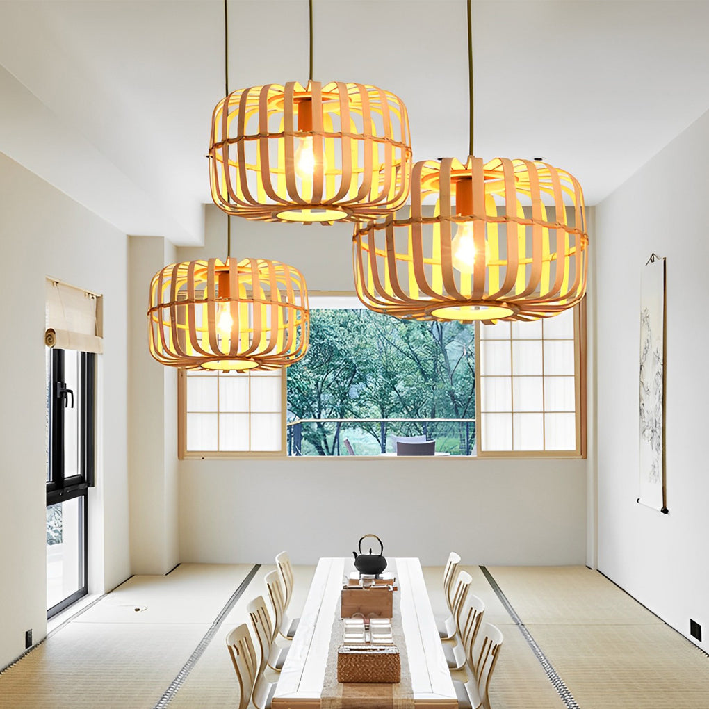Farmhouse Bamboo Bird Cage Pendant Light - Rustic Ceiling Fixture