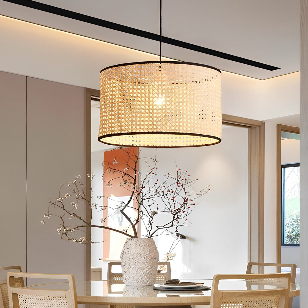 Farmhouse Round Bamboo Pendant Light - Woven Ceiling Fixture